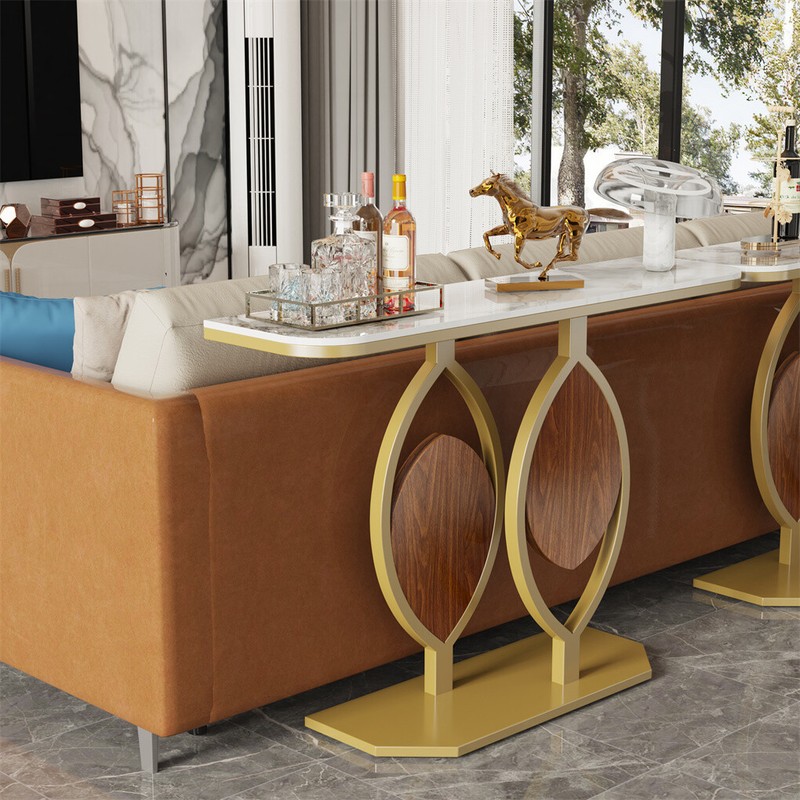 FATIVO Marble Console Table Golden Leaf Shape Pedestal Hallway Table Entryway gallery