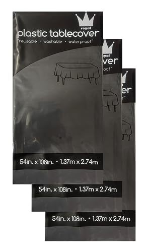 ROYAL7 3 Pack Rectangle Disposable Plastic Rectangle, 54in. X108in. Black gallery