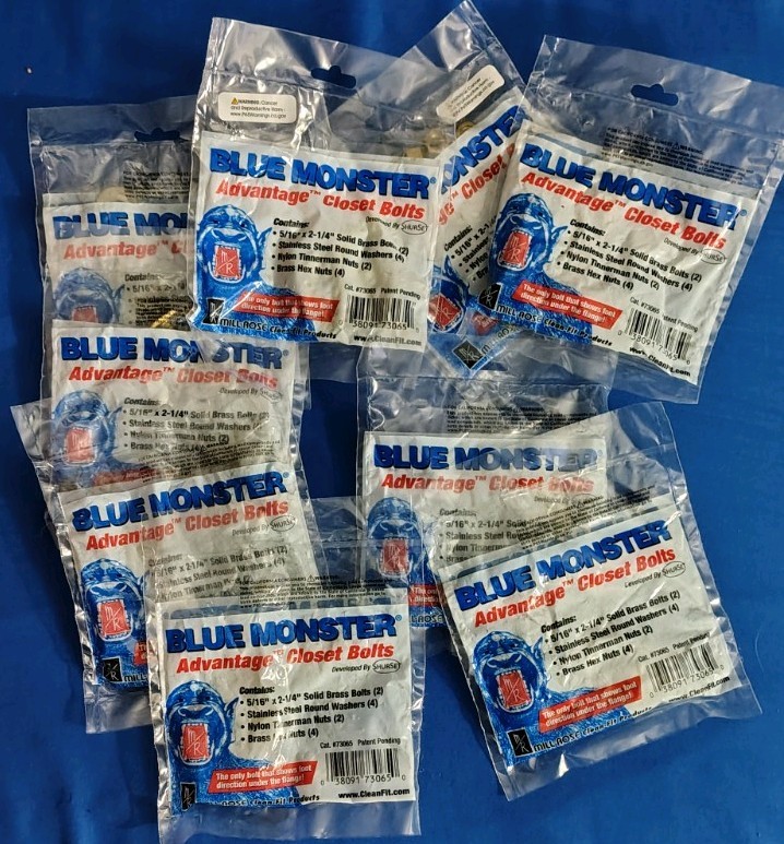 BLUE MONSTER Advantage Closet Bolts Kit 5/16 x 2-1/4 Solid Brass w/Nuts 10 packs gallery