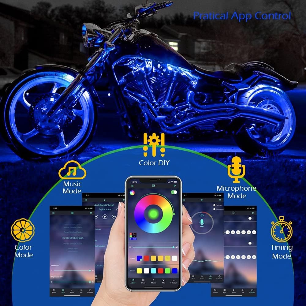 SHINIGHT 10 Pcs Motorcycle LED Light Kit App Control RGB gallery
