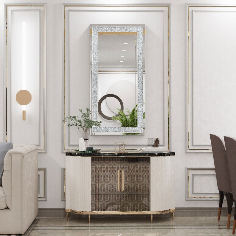 Wall Hanging Rectangle Gorgeous Silver Mirror Crush Crystal Diamond Decor Mirror gallery