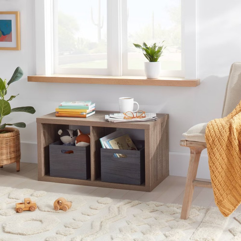 13'' 2 Cube Organizer Weathered Gray - Brightroom: MDF Bookshelf with Anti-Tip gallery