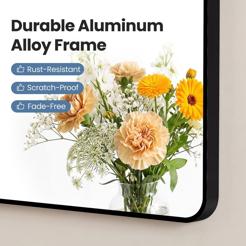 Rectangular Aluminum Alloy Frame Wall Mounted Bathroom Mirror w/ Rounded Corners gallery