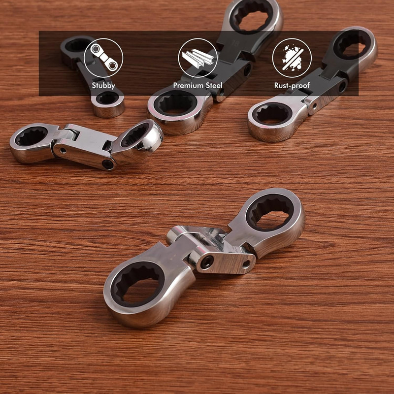 Stubby Wrenches Set, Flex Head Ratcheting Wrench Set Double Box End Ratchet Wren gallery
