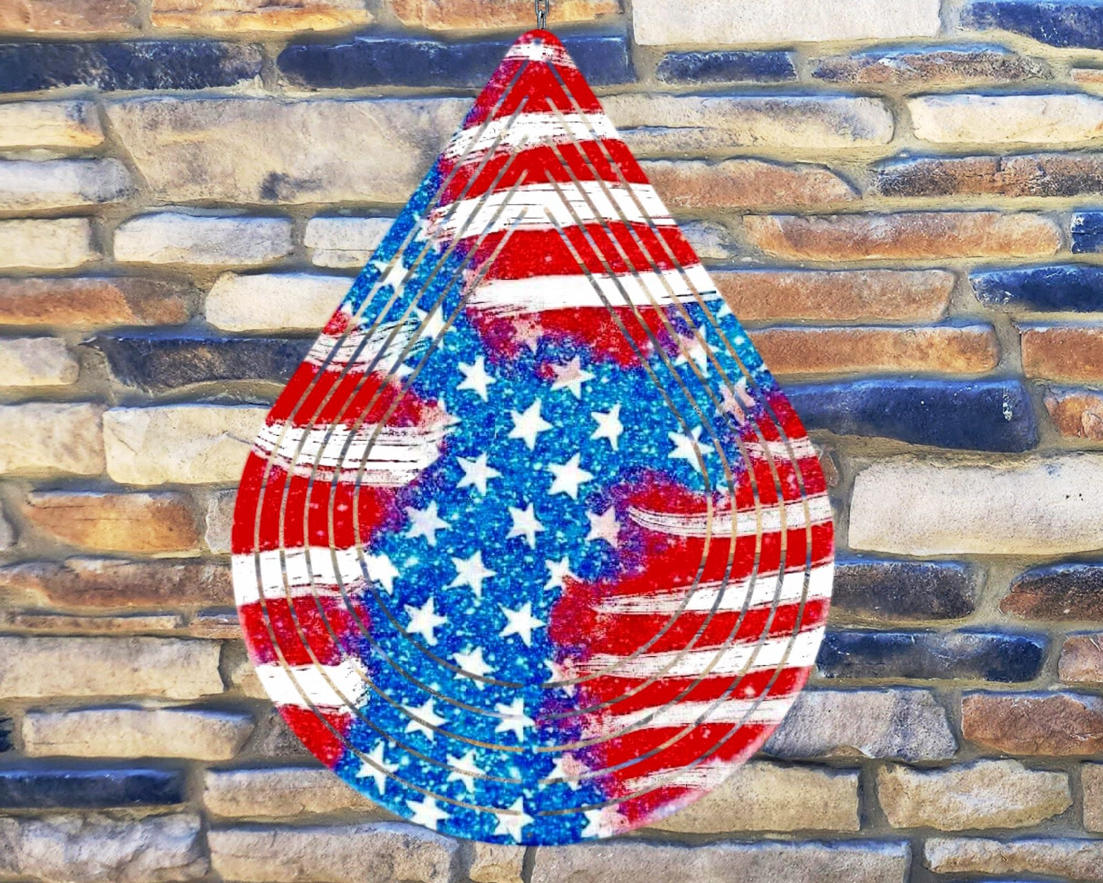 10" Stars & Stripes Teardrop Hanging Wind Spinner Yard Decor Kinetic tdws002 gallery