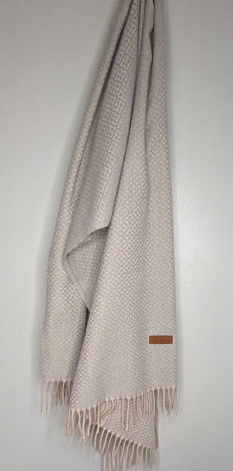Cashmere Geometric Fringed Rectangular Beige Shawl/Wrap/Scarf . 76”x28” gallery