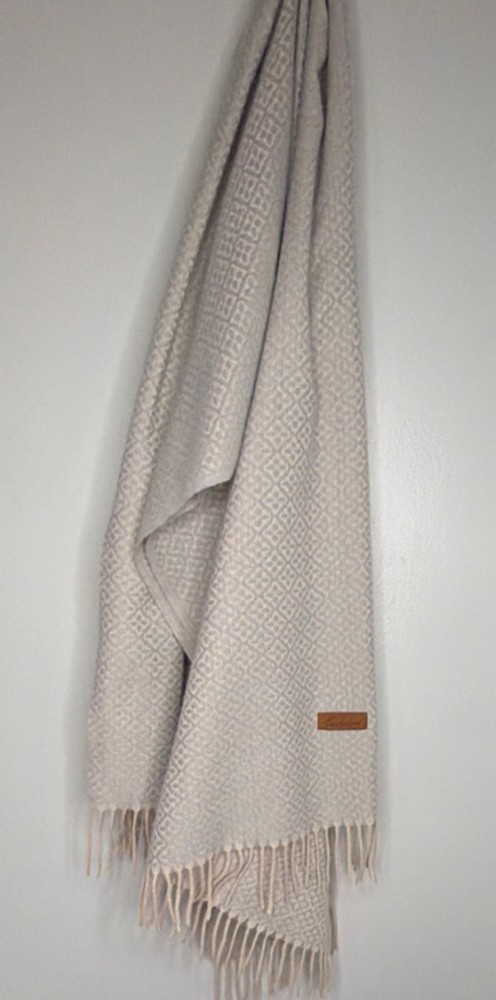 Cashmere Geometric Fringed Rectangular Beige Shawl/Wrap/Scarf . 76”x28”