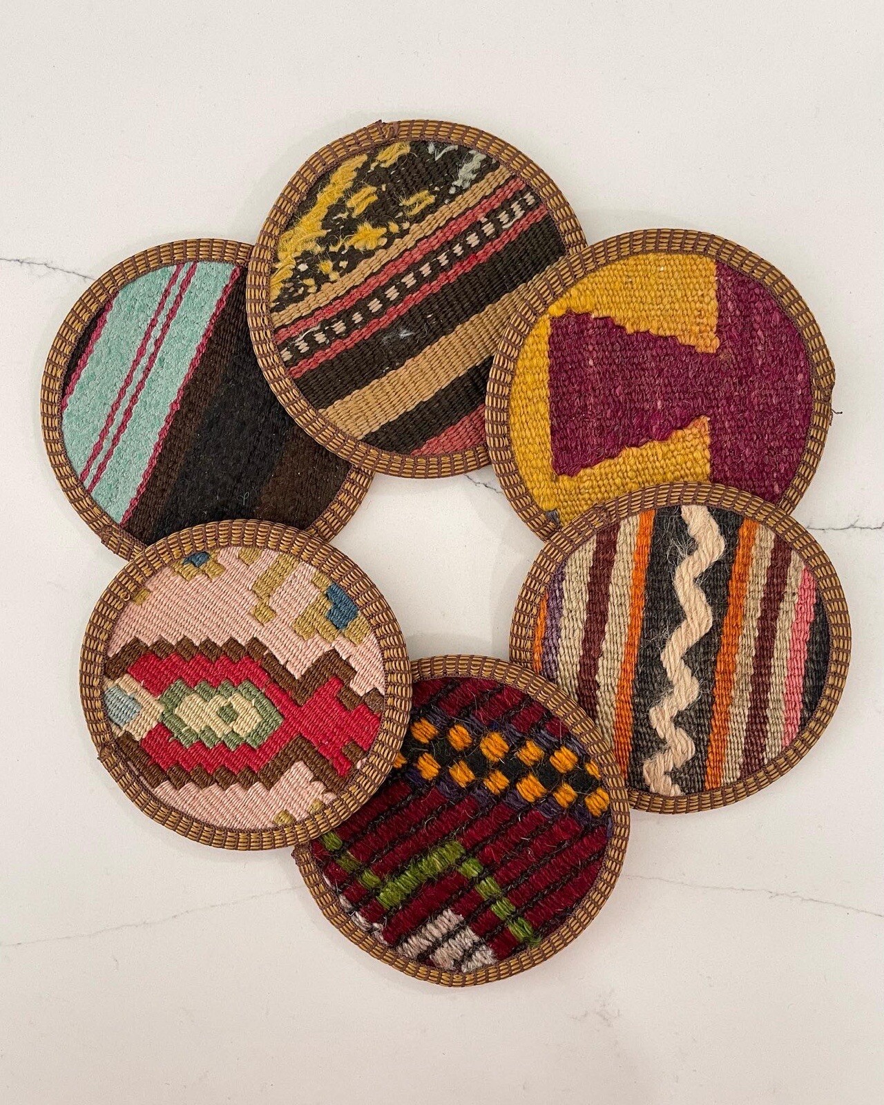 Kilim Fabric Coaster Set - 6 Cloth Coasters, Authentic Turkish Kilim, Unique gallery