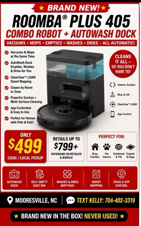 iRobot Roomba Plus 405 Combo Robot Vacuum Mop LiDAR AutoWash Dock Black gallery