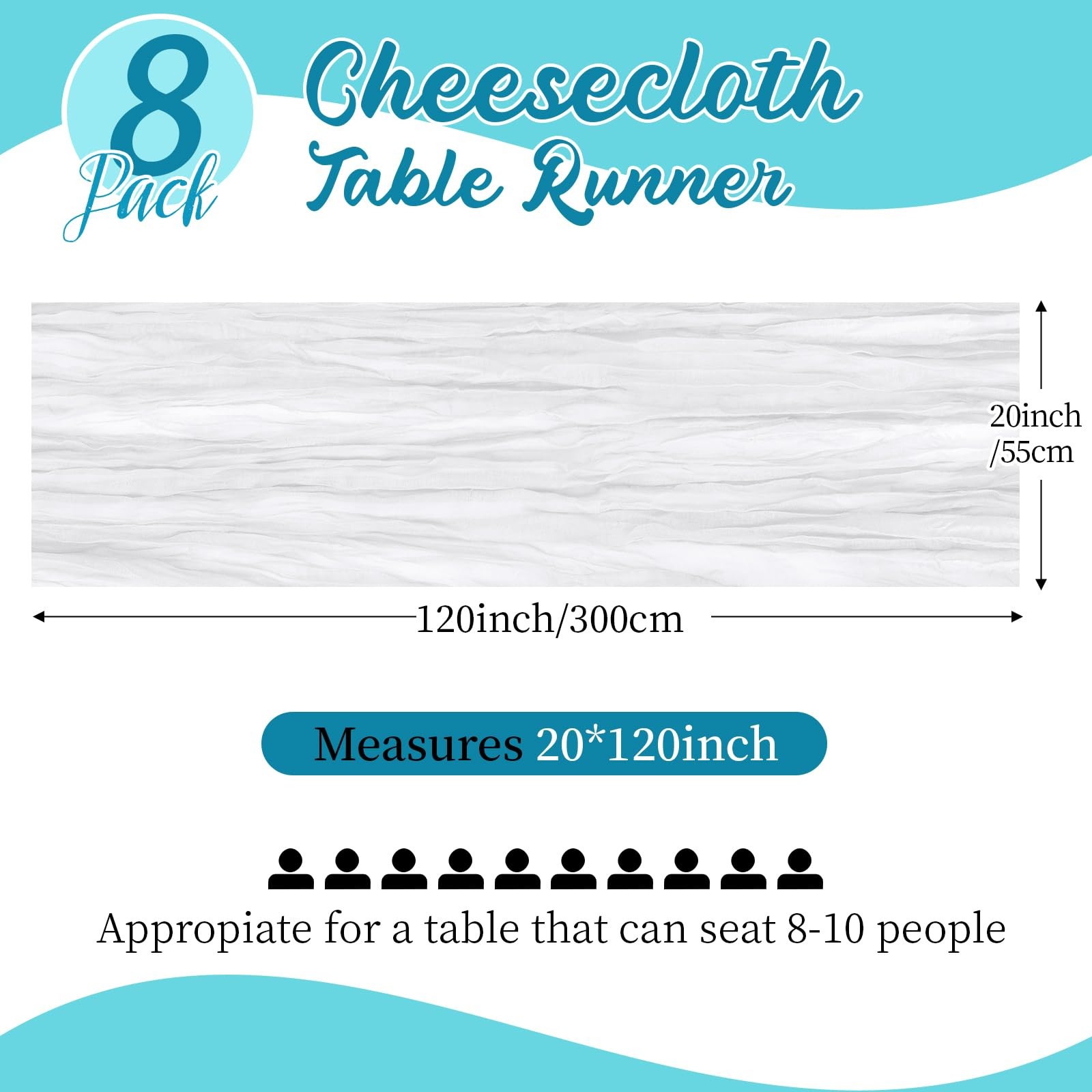 8 PCS White Cheesecloth Table Runner Gauze 10FT 20x120 Inch Rustic Wedding gallery