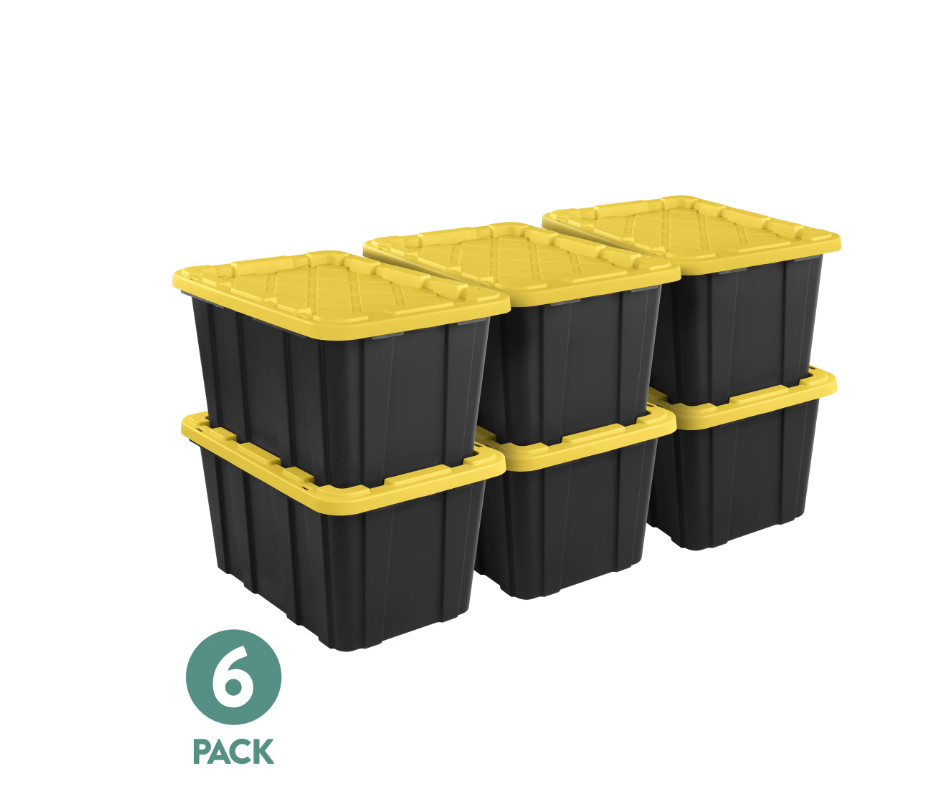 Sterilite Storage Bins 27 Gallon, Stackable Plastic Totes w/ Lids, Black Yellow