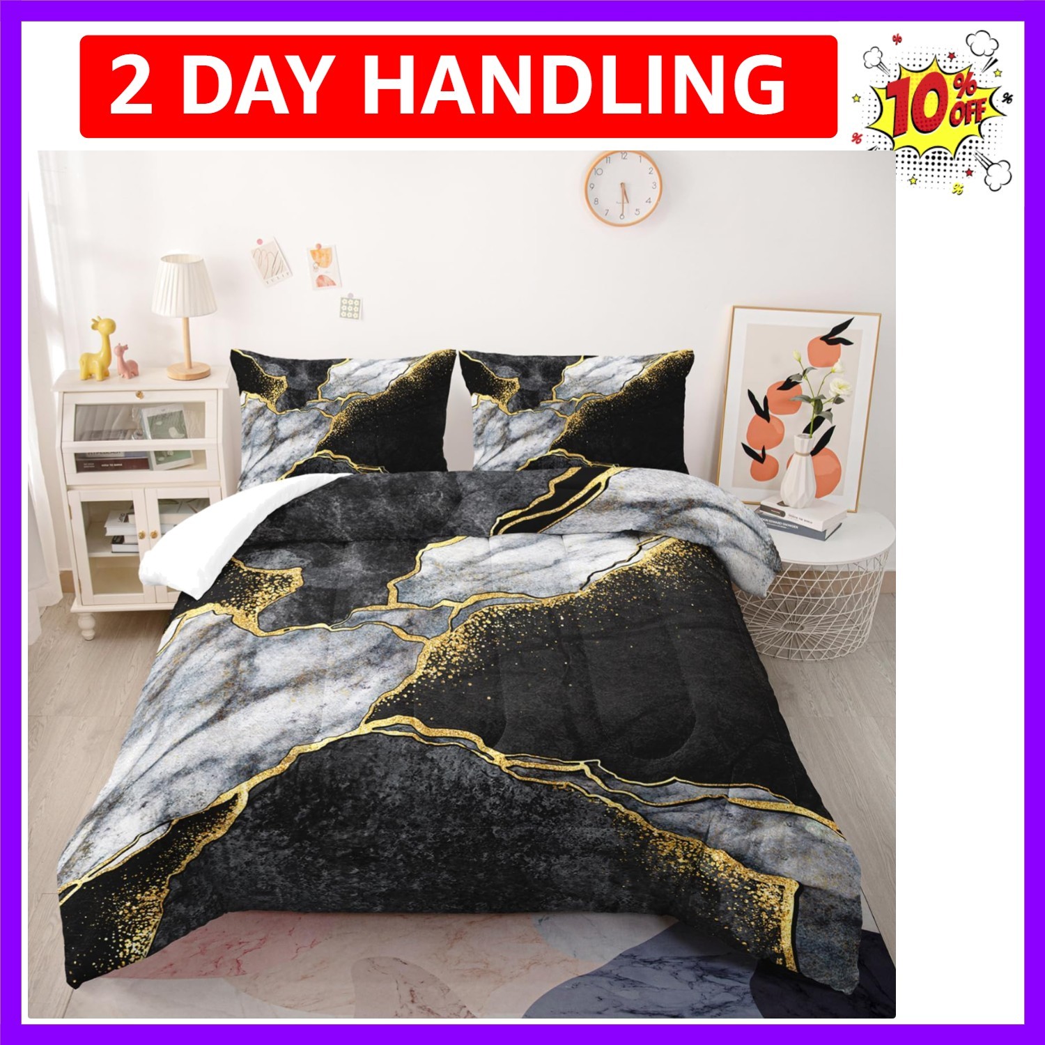 Black Gold Gray Marble Comforter Set King Size Black Gold Gray Bedding Set So... gallery