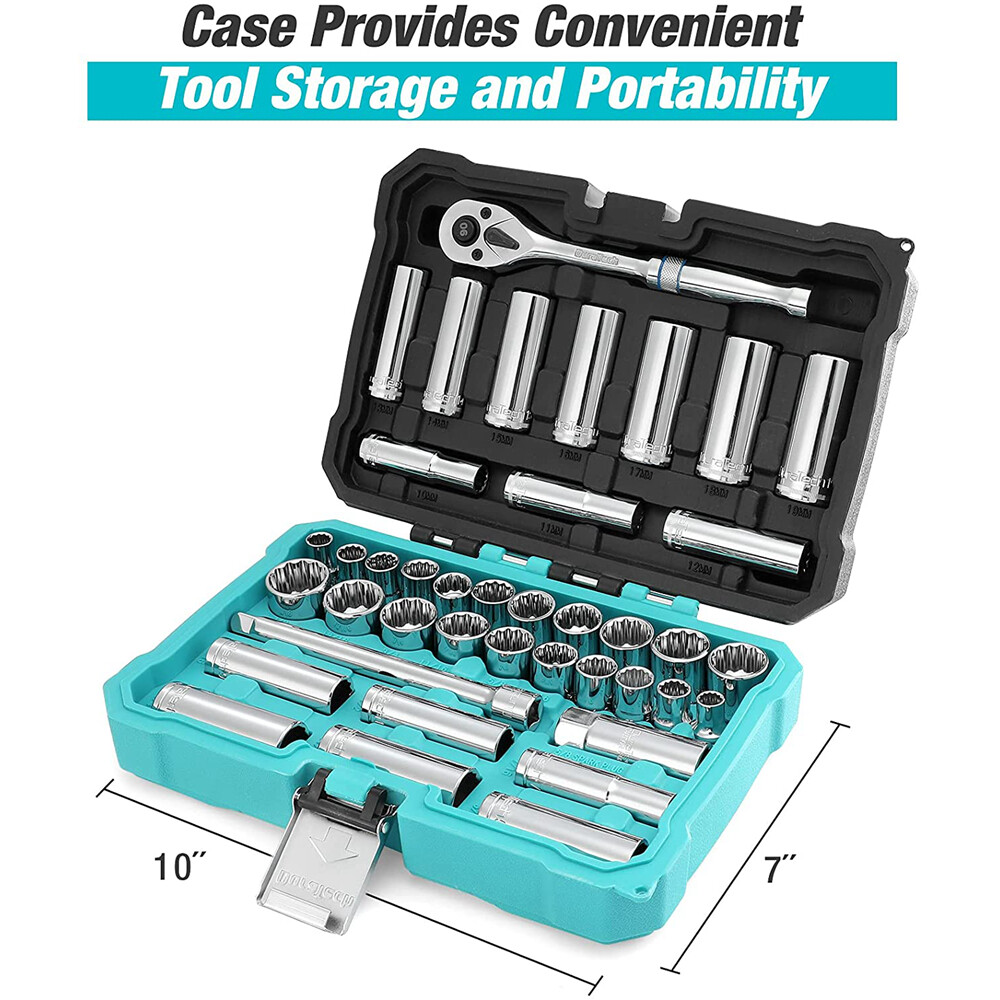 DURATECH 40 PCS 3/8" Drive Socket Set SAE & Metric Mechanics Tool Set w/Case NEW gallery