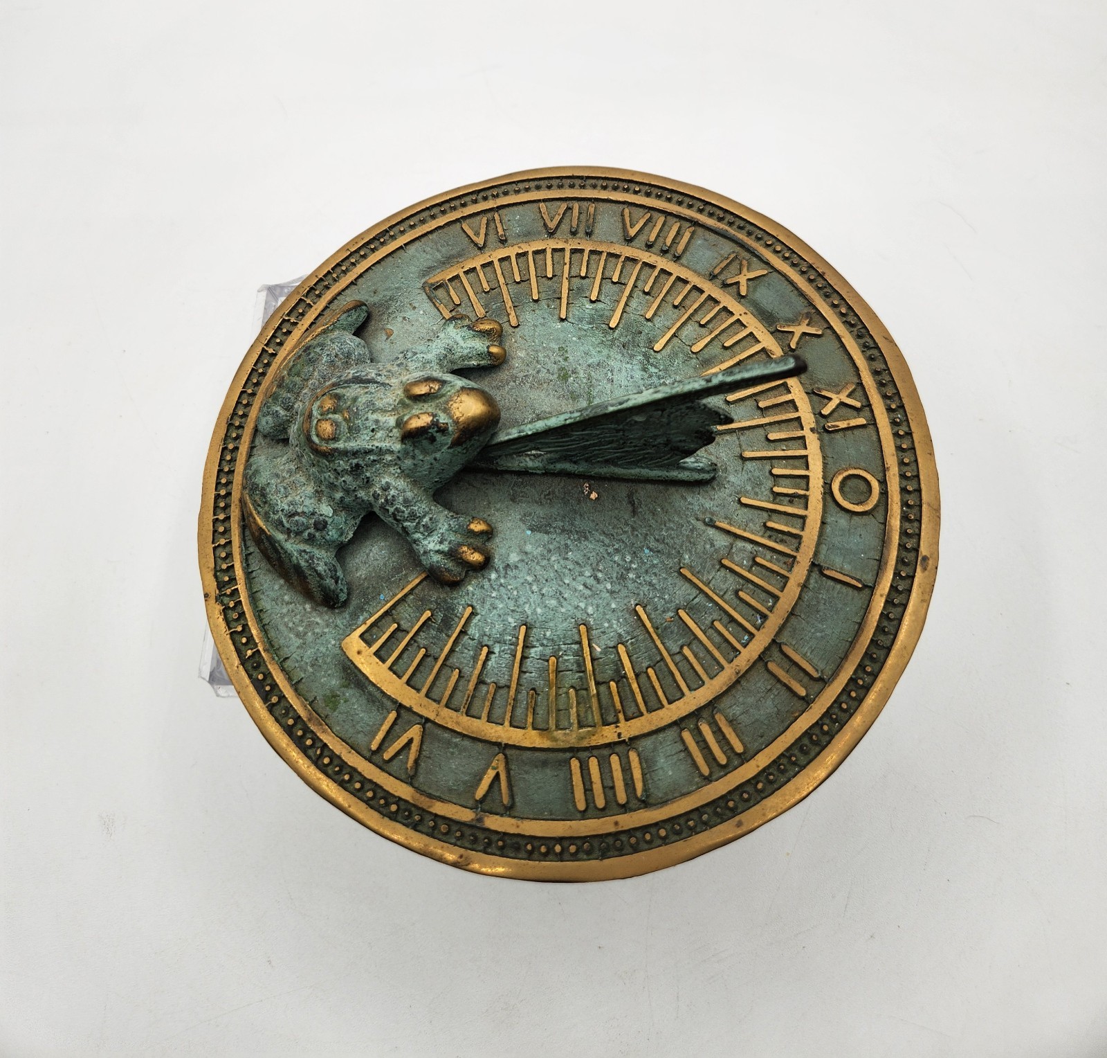 Decorative Brass Frog Sundial - 7" inches WideGreen/gold Figurine gallery