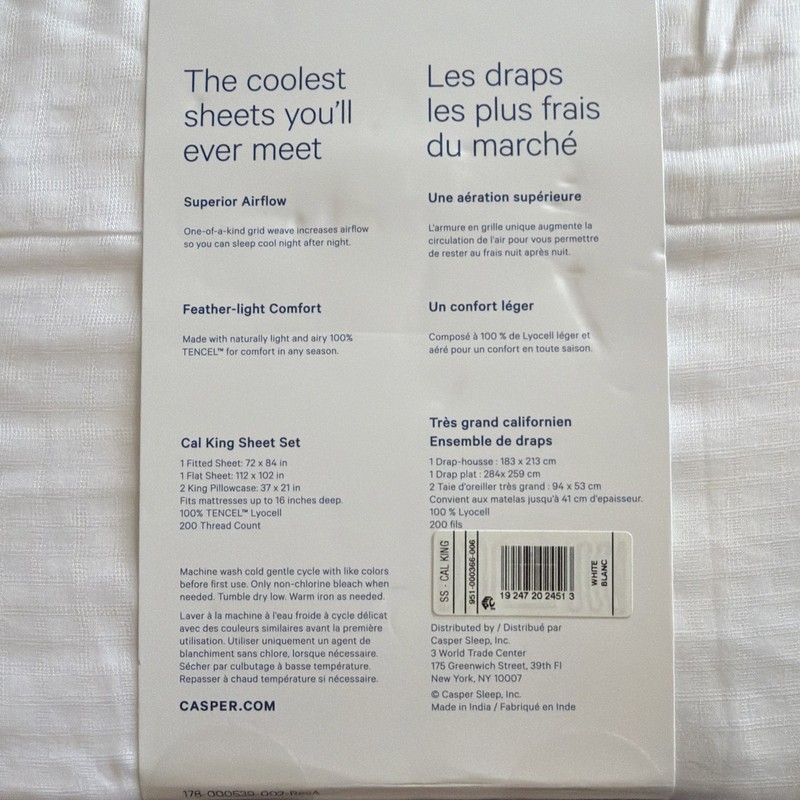 Casper Hyperlite Cooling Grid Weave 100% Lyocell WHITE CAL KING Sheet Set NWT gallery