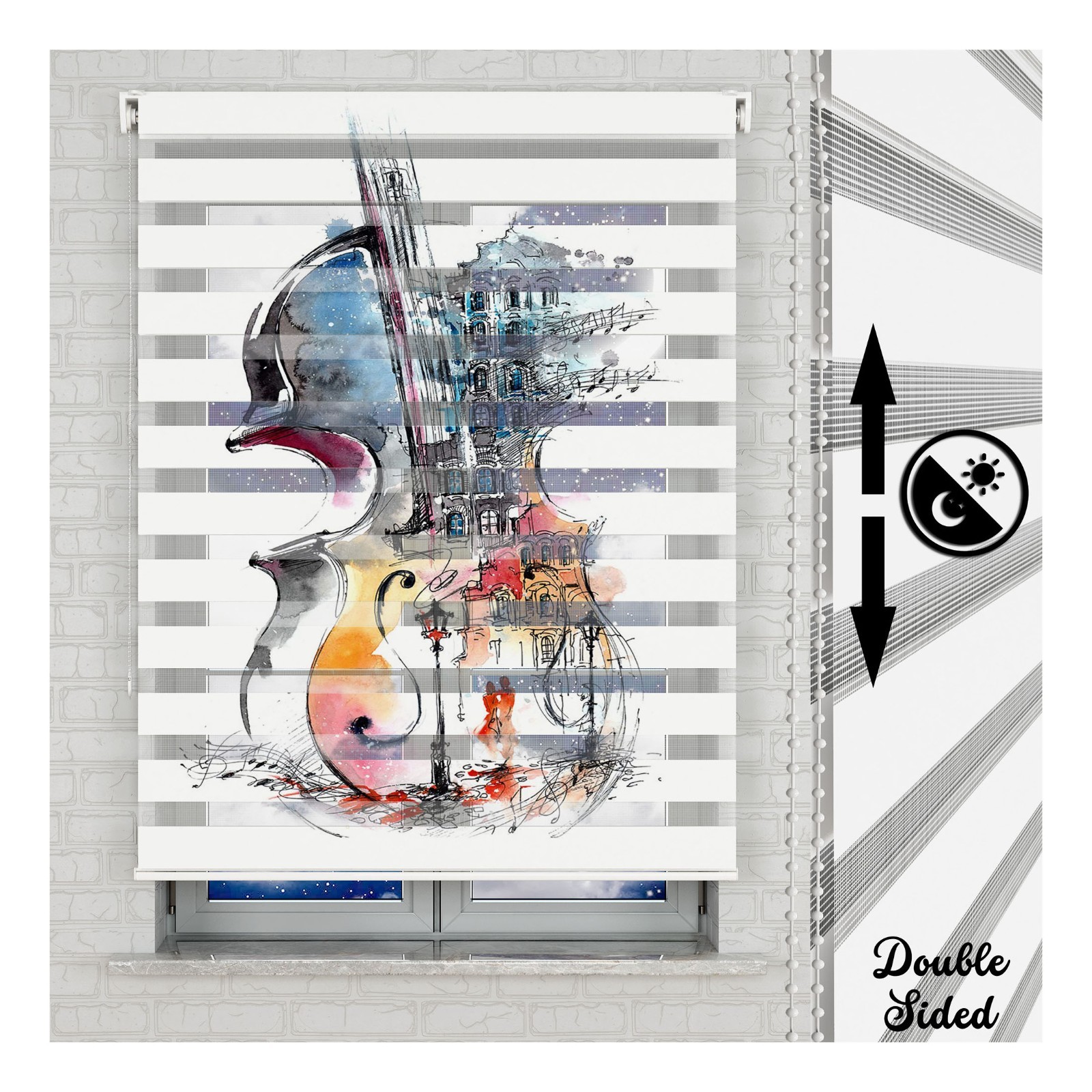 Colorful Violin Music Theme Roller Blinds Shades Double Sided - Custom Size gallery
