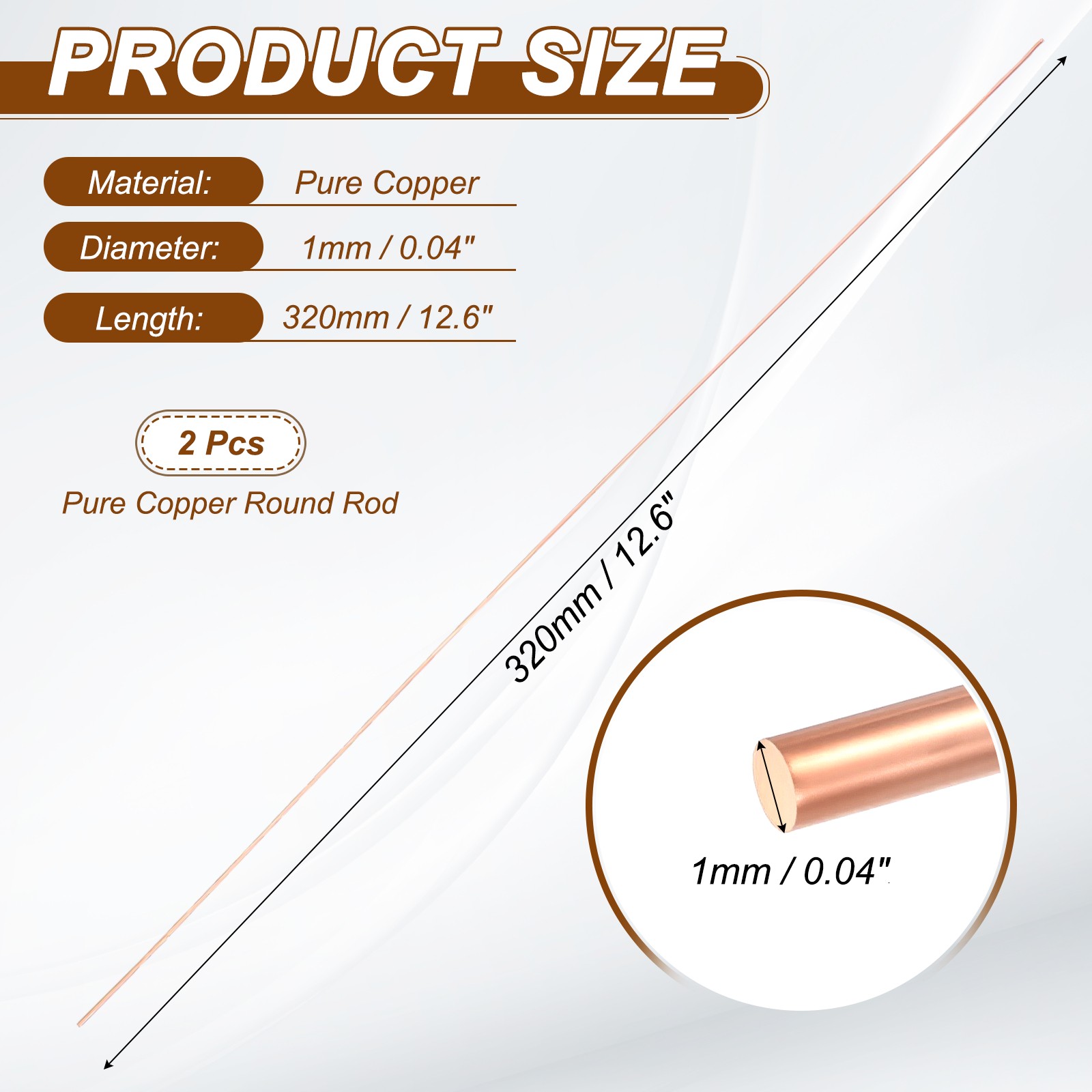 2Pcs Pure Copper Rod 99.99%, Diameter 1mm/0.04", Length 12.6" DIY gallery