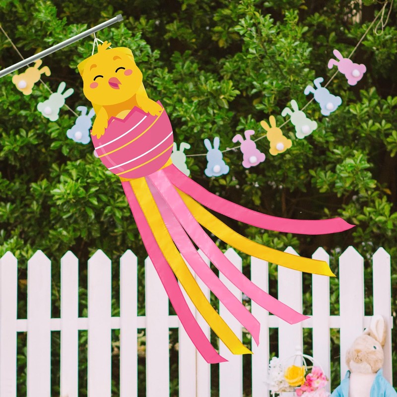 40 Inches Easter Chick Windsock Decorations, Hanging Outdoor Spring Decor with P gallery
