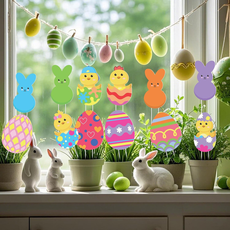 12 Pcs Easter Egg Planter Stakes-11 Inch Bunny Egg Chick Planter Stakes-Easter Y gallery