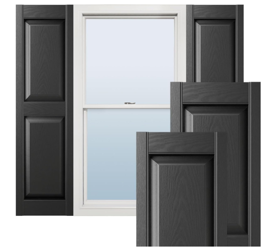 Premier Raised Panel Exterior Decorative Shutters, 15" x 39", Black, 1-Pair gallery
