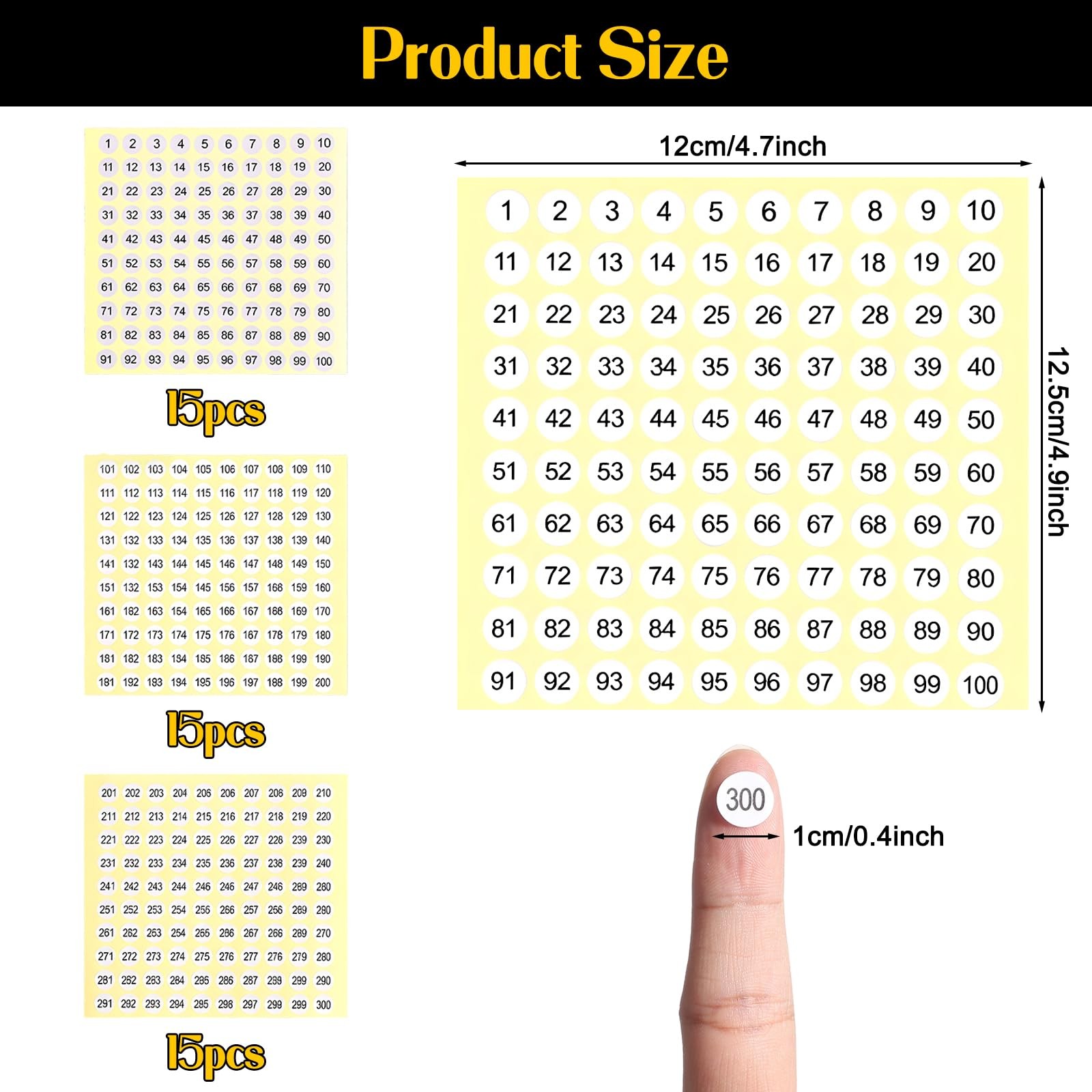 1-300 Stickers with Numbers, Numbered Stickers, Consecutive Number Yellow gallery