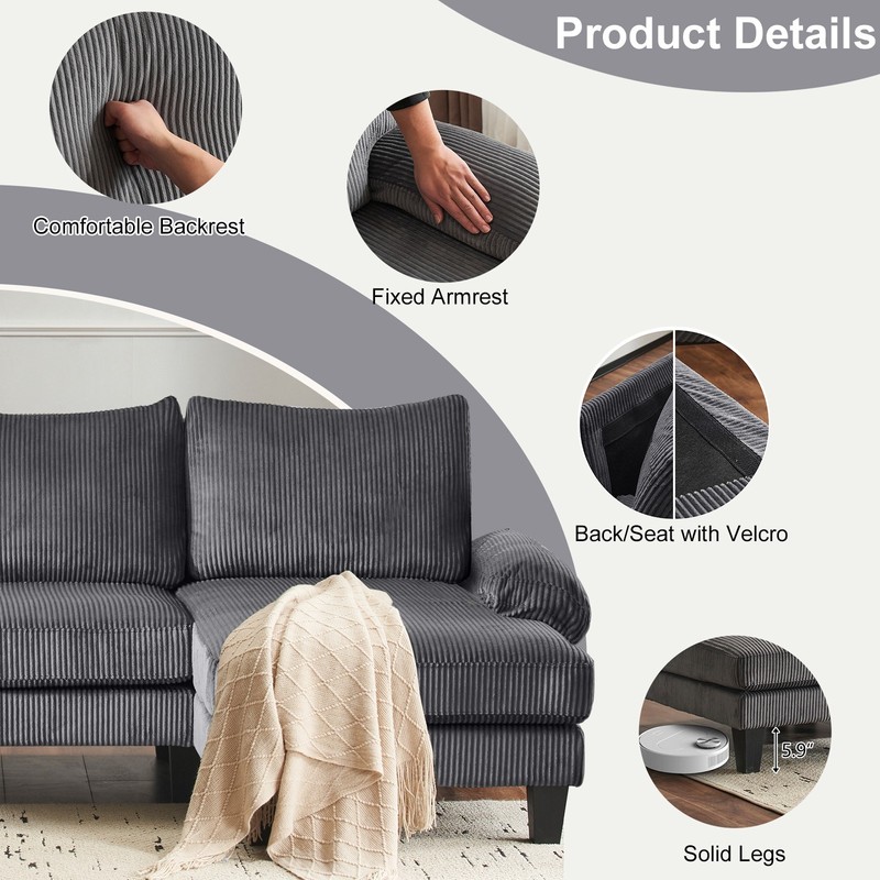 U-Shape Sectional Sofa Set with Corduroy Fabric Home Furniture Reception Room gallery