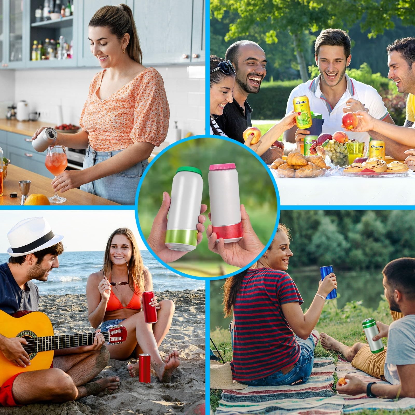 6 Pack Silicone Soda Can Cover Lids, Reusable Soda Can Lids Beer Can Covers Pop gallery