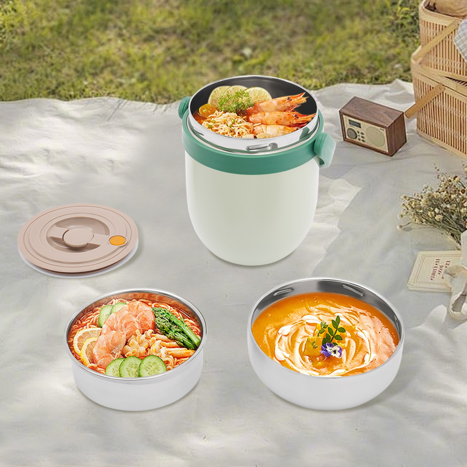 Thermos for Hot Food, Sealed Stackable Food Thermos, Soup Thermos Green gallery