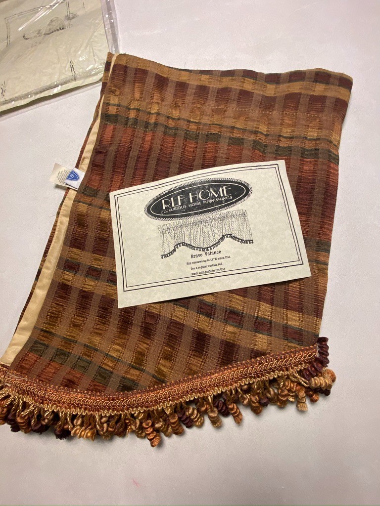 RLF Home Bravo Valance Warm Brown/Rust/Gold Plaid Check Made in USA Fits 48" gallery