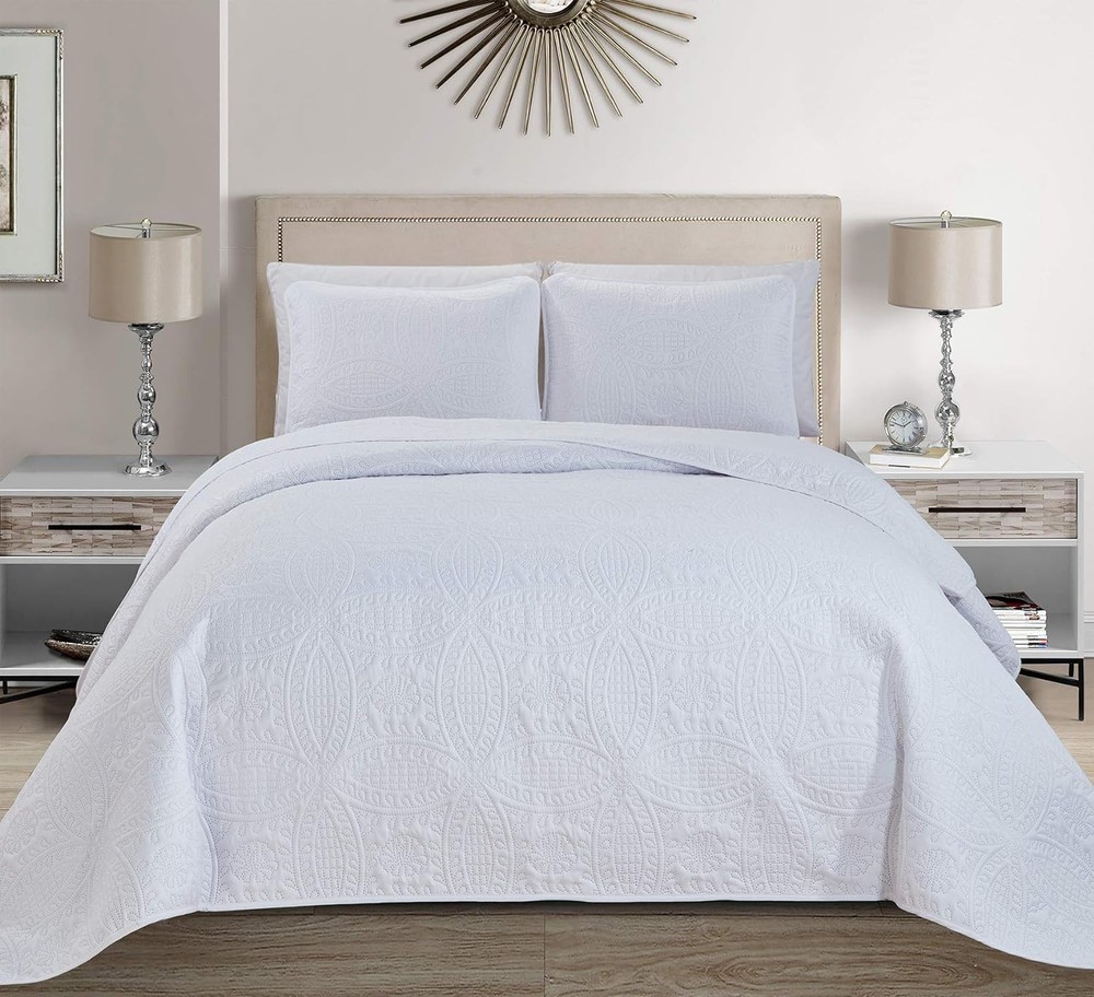 Fancy Collection Embossed Coverlet Bedspread Over King/California King, White