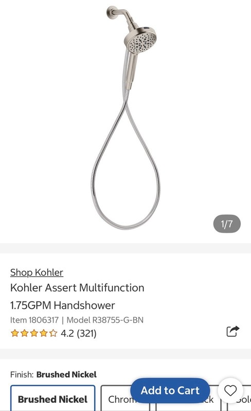 KOHLER Assert Multifunction Handheld Shower Head 6-Spray Brushed Nickel w/ Hose gallery
