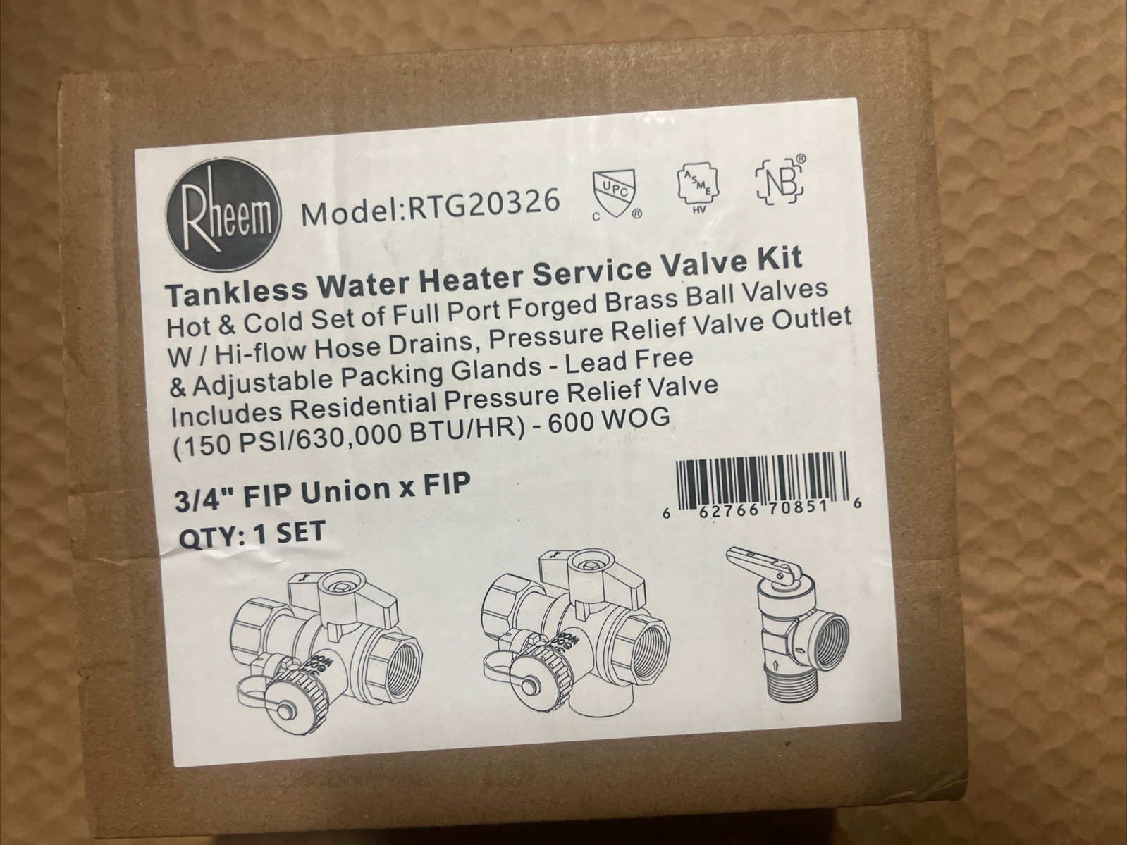 Rheem Service Valves Kit Brass RTG20326 for Tankless Water Heaters gallery