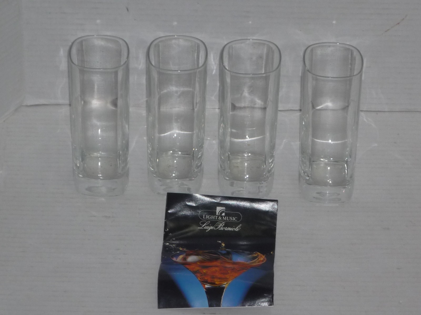 LUIGI BORMIOLI CRYSTAL STRAUSS LIGHT & MUSIC TALL MIXED DRINK GLASSES (4) UNUSED gallery