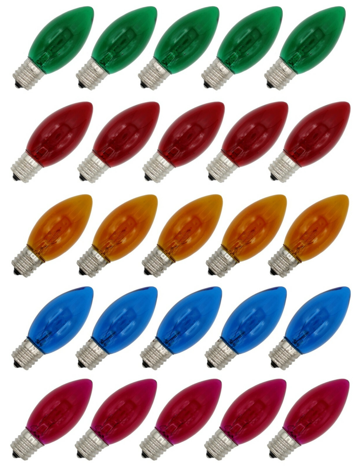 25 Steady Burning C9 Light Bulbs - Transparent Multicolor - 7 Watt, 130V gallery