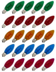 25 Steady Burning C9 Light Bulbs – Transparent Multicolor – 7 Watt, 130V