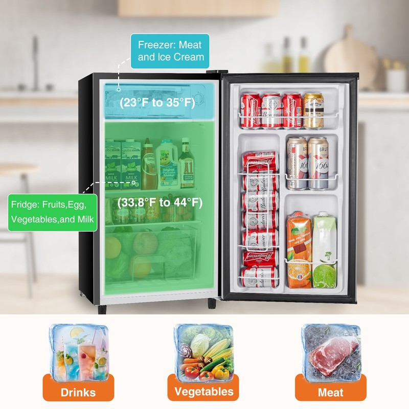 3.2 Cu.Ft Compact Mini Fridge with Freezer, Single Door, Adjustable Thermostat gallery