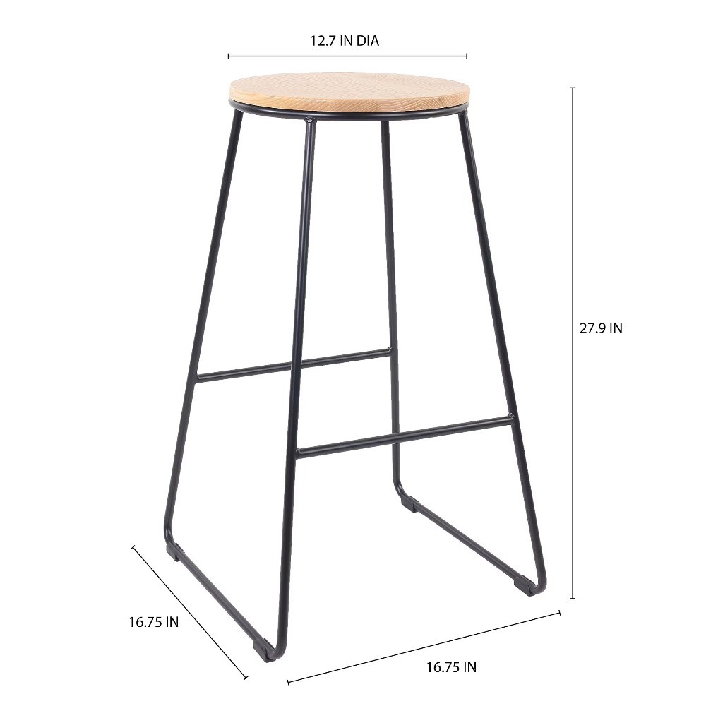 28"H Backless Stool Black Metal Base with Natural Wood Seat gallery