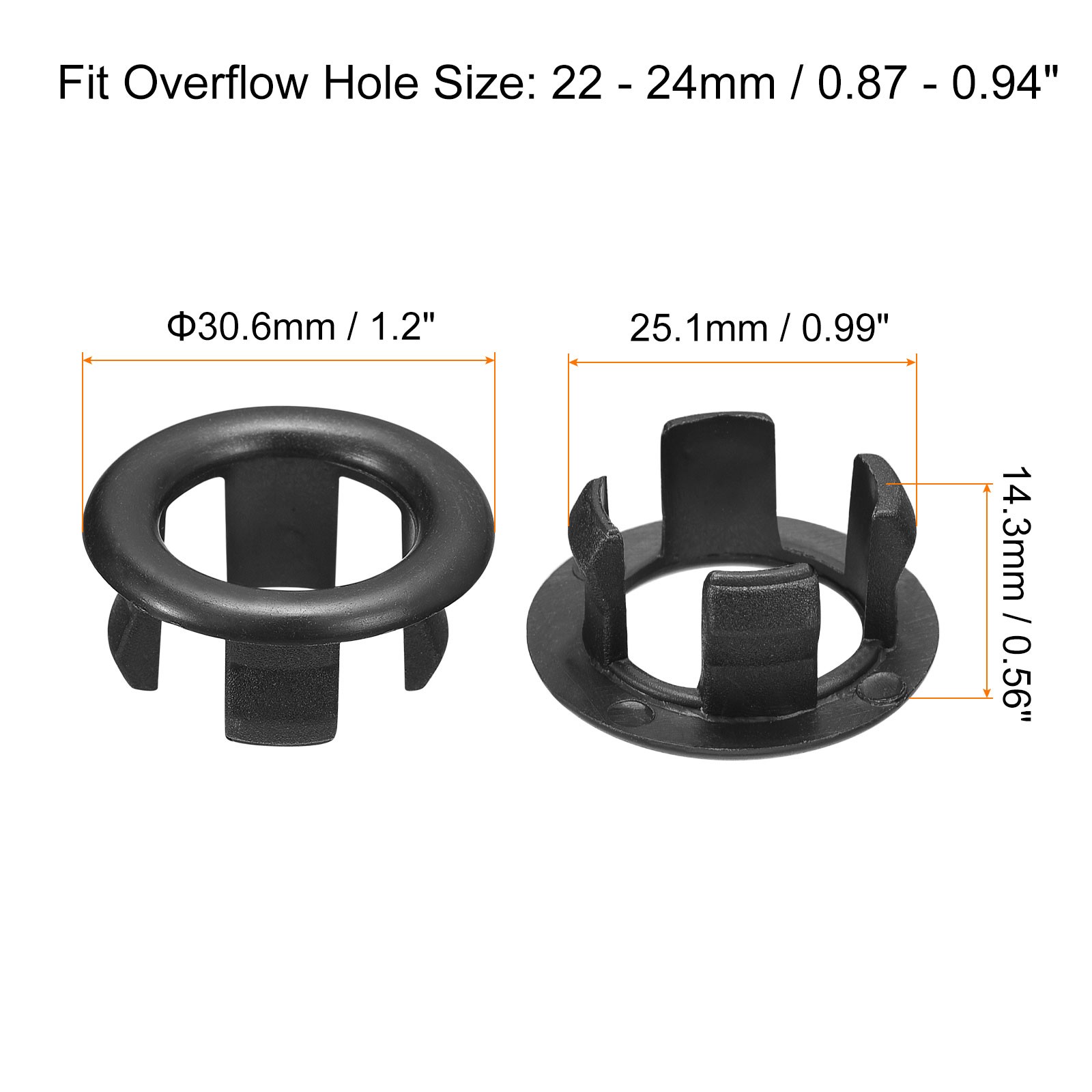 8Pcs 25.1mm Sink Trim Overflow Cover Ring Hole Insert in Round Caps Black gallery