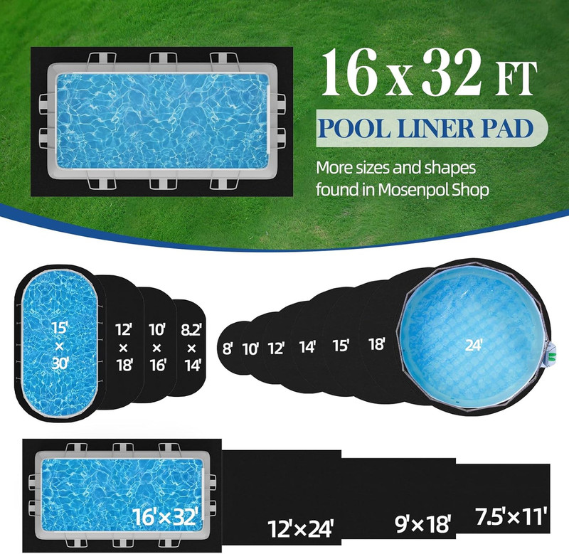 16' × 32' Rectangle Pool Liner Pad for above Ground Pool, Durable Pre-Cut under gallery