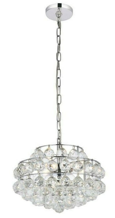 Crystal Pendant Chandelier Light Fixture Chrome Living Dining Room or Foyer 14" gallery