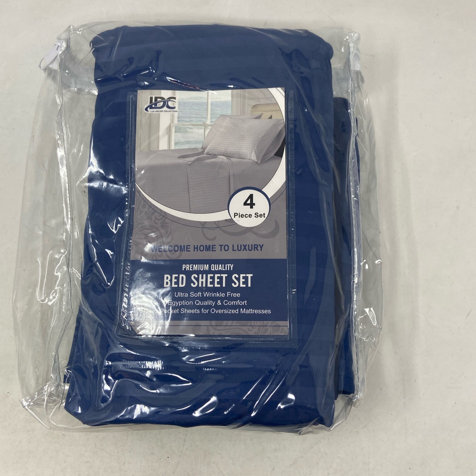 Lux Decor Collection Queen Navy Blue Stripe Sheets 3pc (No Fitted) gallery