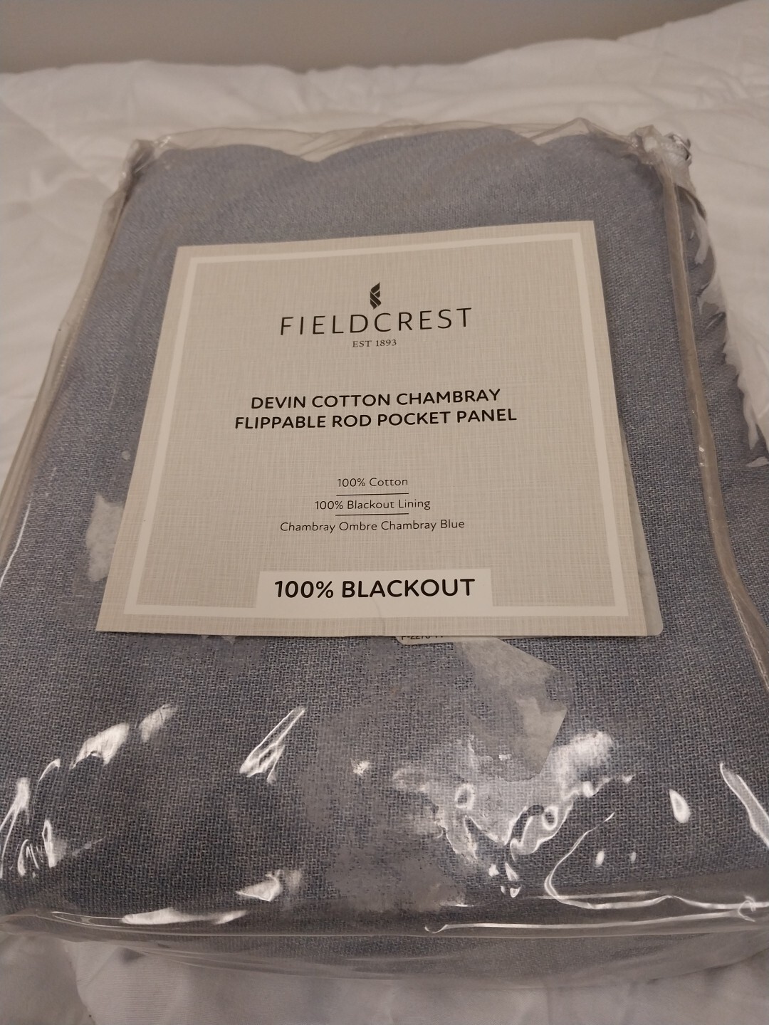 Fieldcrest Devin Cotton Chambray Blue S 100% Blackout Lining Panel 50in x 108in gallery