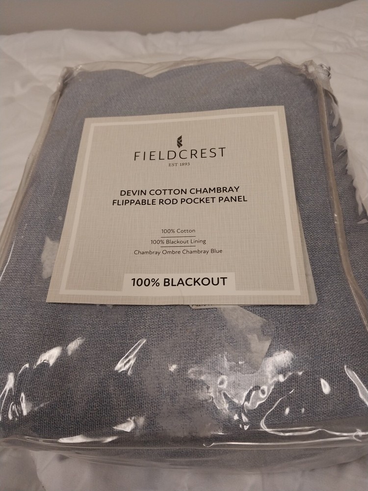 Fieldcrest Devin Cotton Chambray Blue S 100% Blackout Lining Panel 50in x 108in