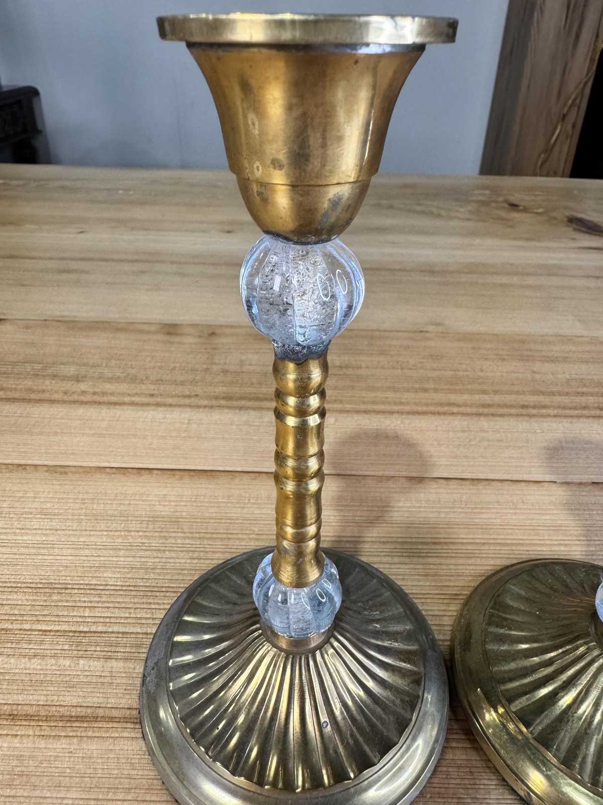 Gold Metal Glass Cobalt Candlestick Holders Set 2 Traditional Taper Home Decor gallery