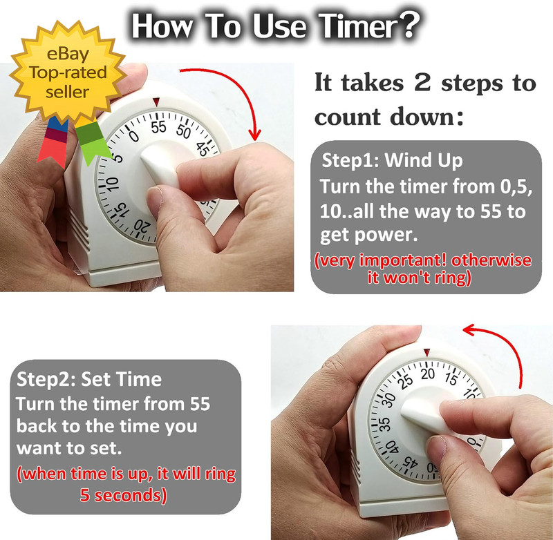 60 Minute Wind up Timer Visual Mechanical Timer with Loud Alarm Manual Countdow gallery