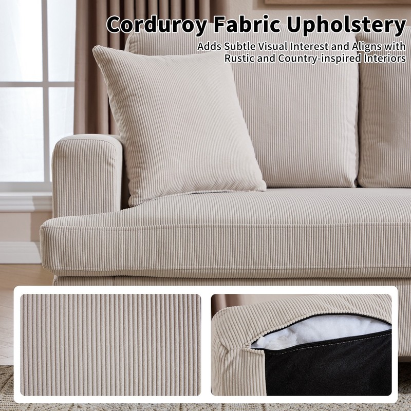 EBELLO 87" Sofa Couch with 2 Pillows, 3 Seater Corduroy Couch for Living Room gallery