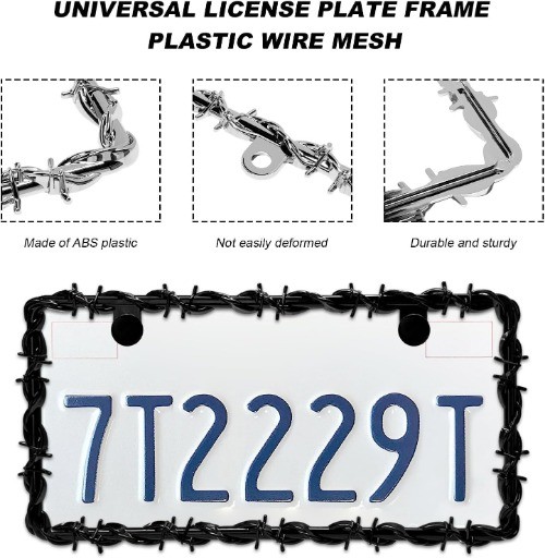 2 PCS Barbed Wire License Plate Frame, Sturdy Plastic Barb Color: Black+Silver gallery