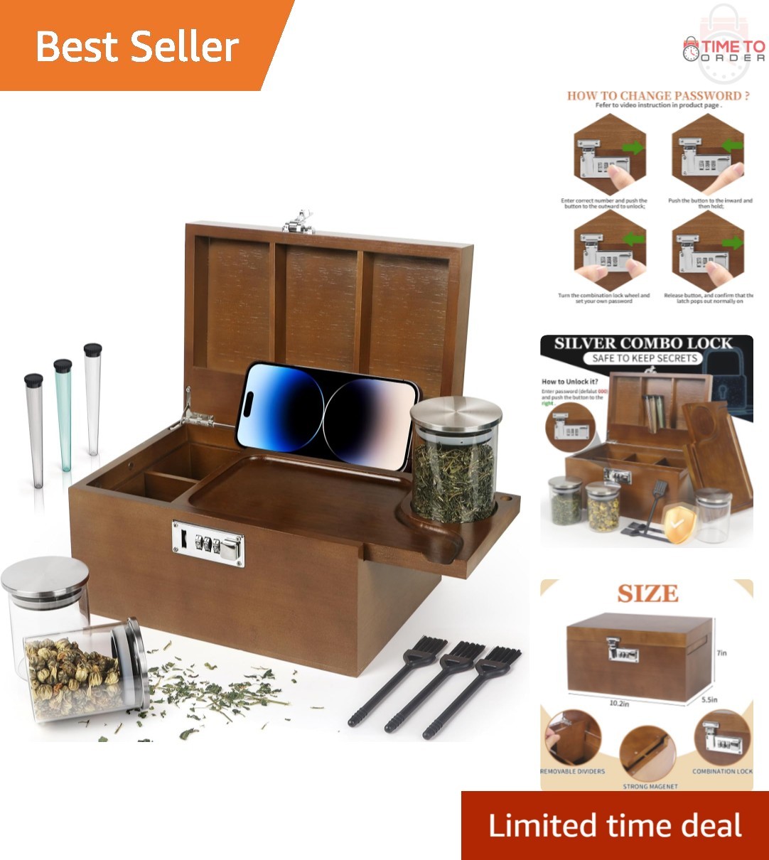 Large Wooden Storage Box with Lockable Bamboo Box Removable Tray & Compartments gallery