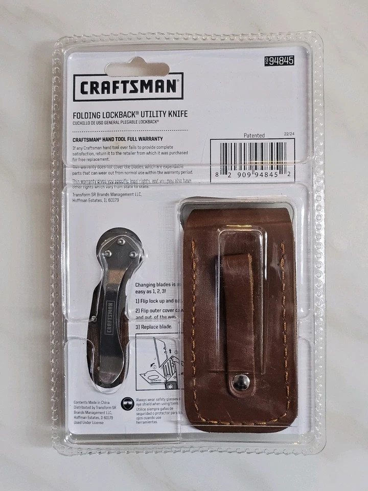 NOS Sears Craftsman 94845 Folding Lockback Utility Knife Wooden Handle Sheath gallery