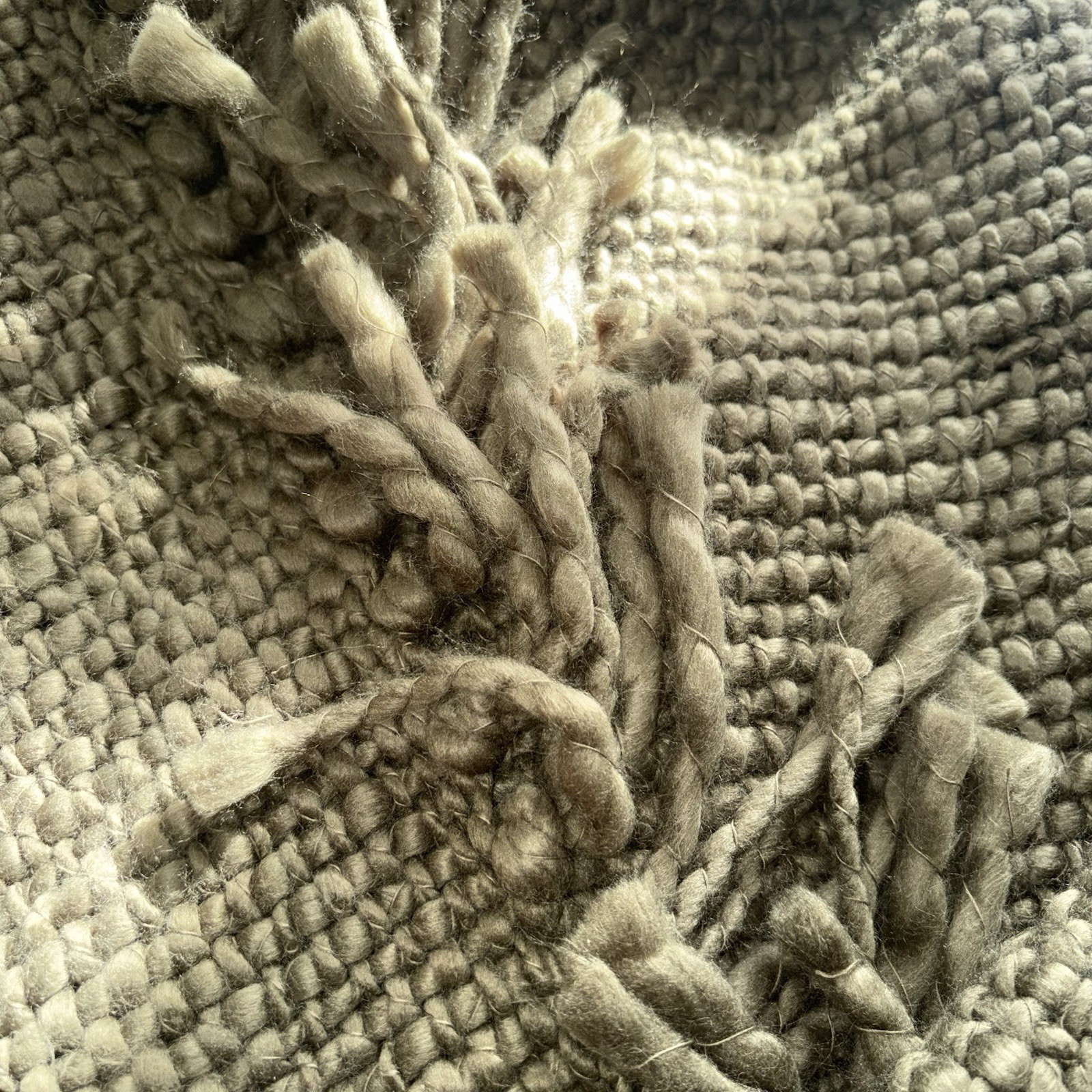Pottery Barn Textured Fringed Throw Basket Weave Blanket Olive Green BOHO gallery